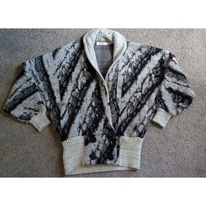 Vtg Margules Black Grey Sweater Cardigan Sz M Chunky Knit 90s Acrylic